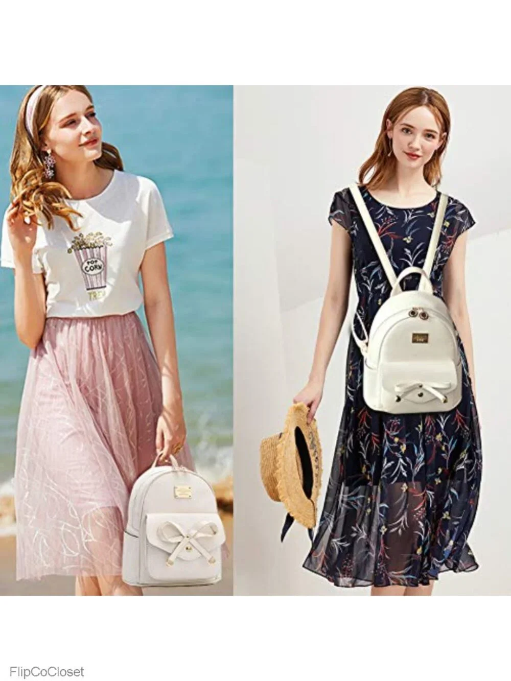 Mini PU Leather Backpack Purse Bowknot Cute Girls Women Adjustable Straps